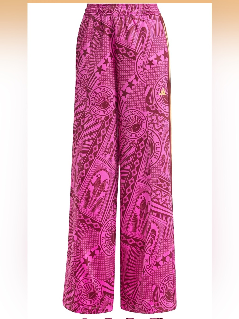 FARM Rio X Adidas Tropical Club Pink Graphic Wide-Leg Track Pants